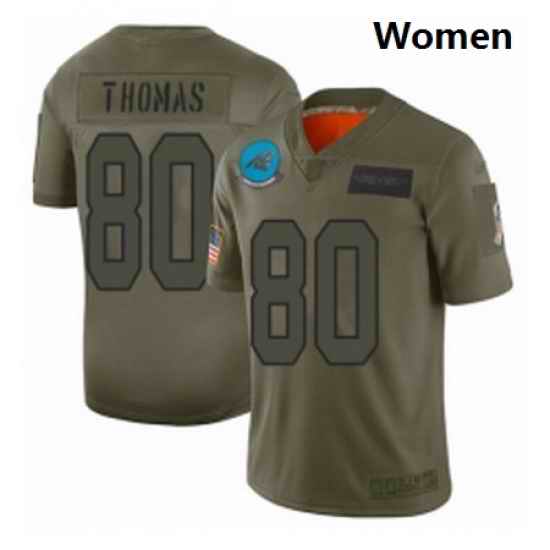 Womens Carolina Panthers 80 Ian Thomas Limited Camo 2019 Salute to Service Football Jersey